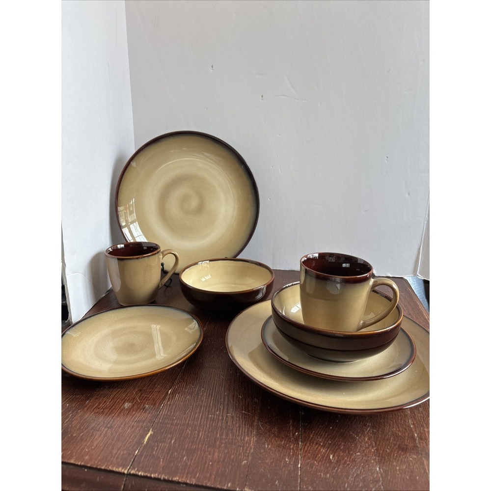 Sango Nova Brown 4933 2 Place Settings  Dinner, Salad Plates, Bowls, Cups = 8pc